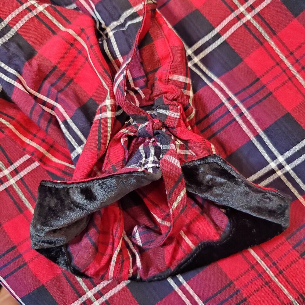 John Mark Tunic Top Womens SZ OX Red Black Plaid Velvet Collar Cinched Sleeves - Picture 15 of 16